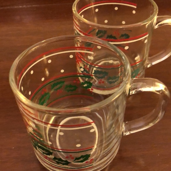 VINTAGE SET OF 2 KIG GLASS MUGS- CHRISTMAS HOLIDAY EGG NOG 8 OZ INDONESIA - #315 - Picture 8 of 9